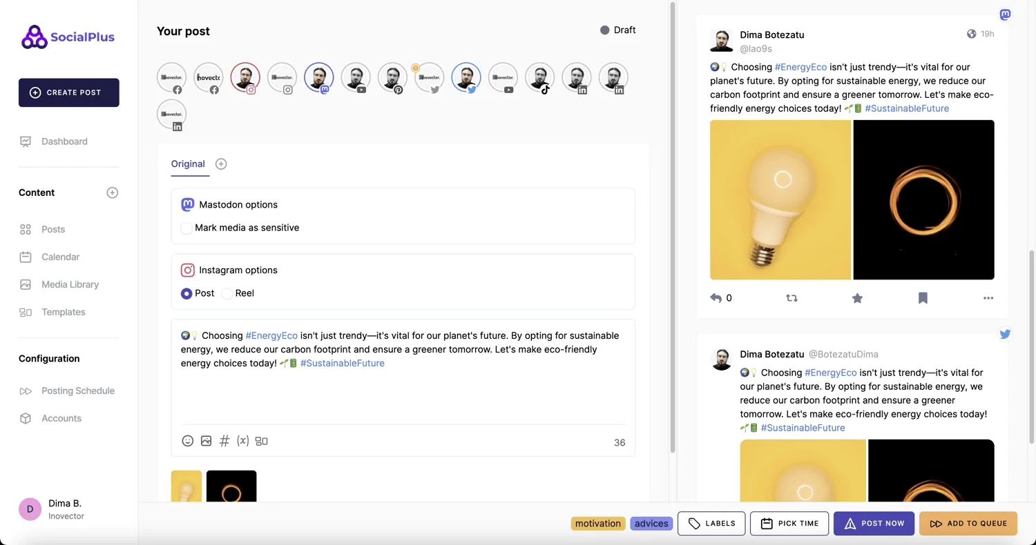 Free AI Social Media Management Tool - SocialPlus AI - Compose Post