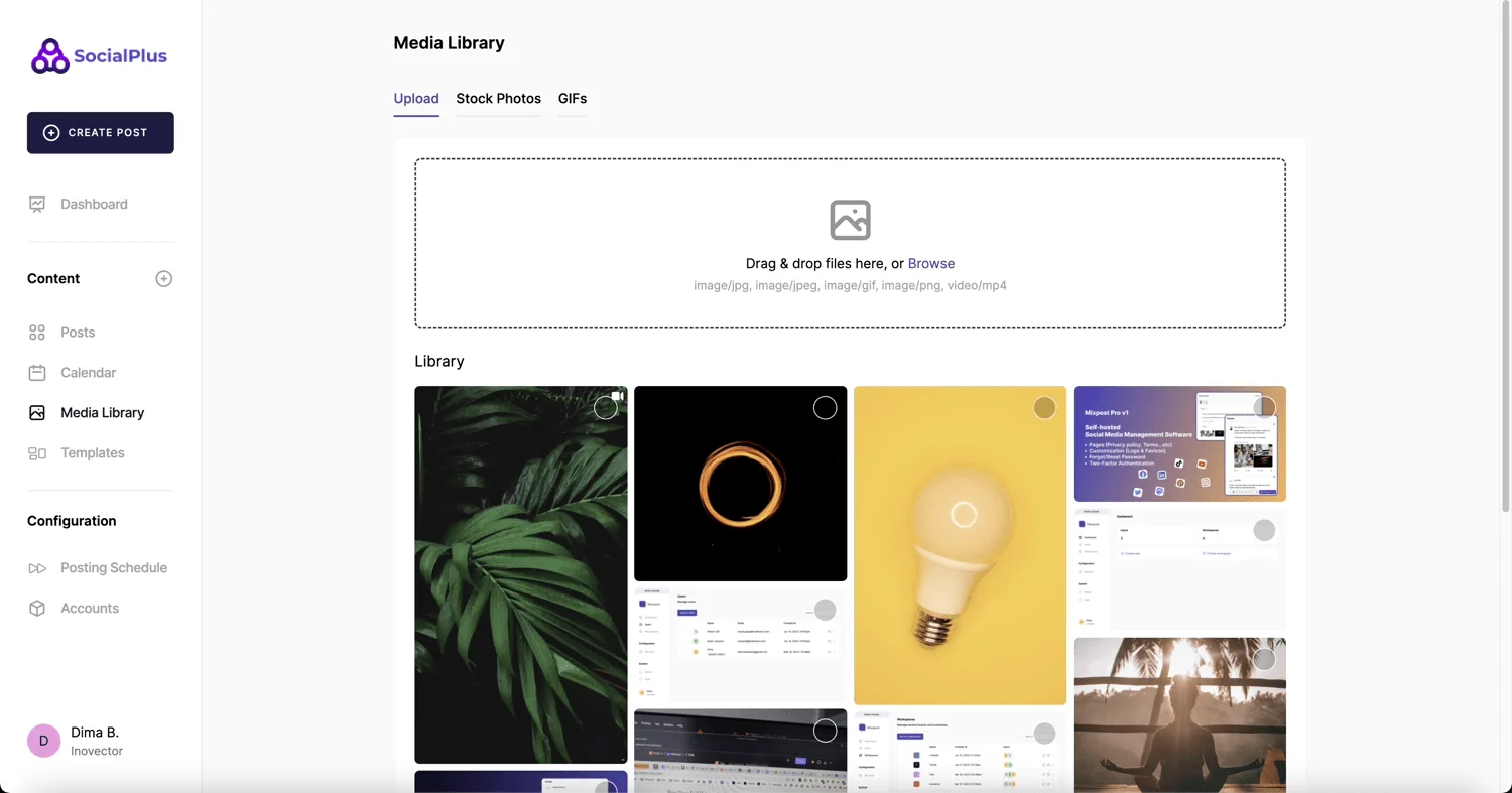 Free AI Social Media Management Tool - SocialPlus AI - Media Library